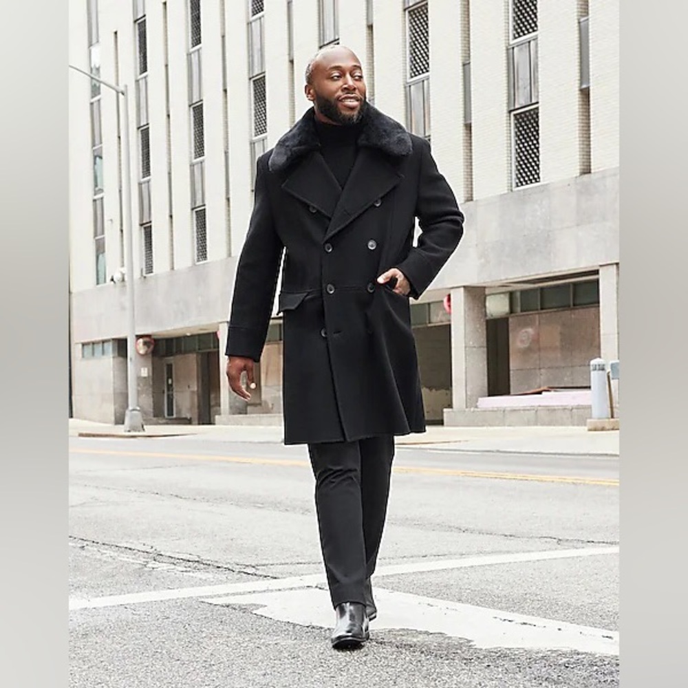 Express Wool-Blend Faux Fur Collar Topcoat NWOT